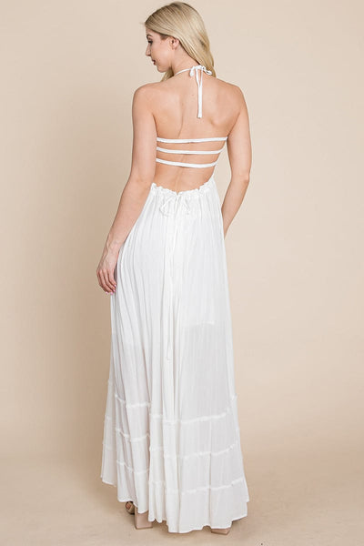 Smocked Flowy Boho Pleated Backless Maxi Dress by RolyPoly Apparel