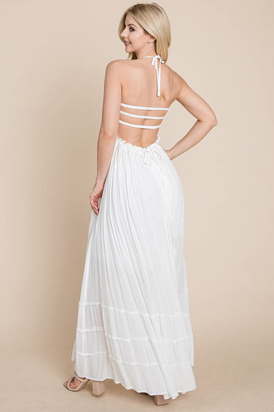 Smocked Flowy Boho Pleated Backless Maxi Dress by RolyPoly Apparel