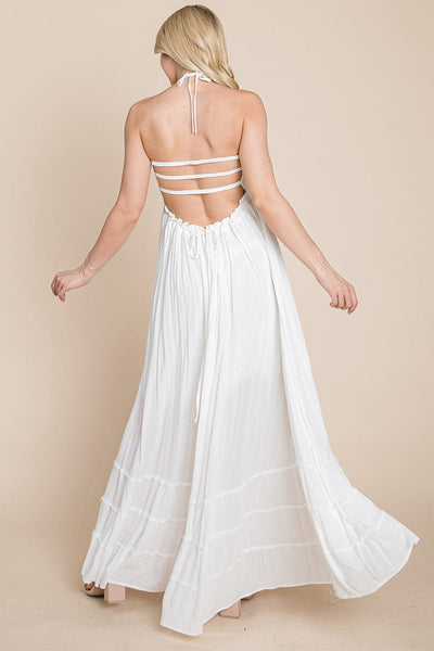 Smocked Flowy Boho Pleated Backless Maxi Dress by RolyPoly Apparel