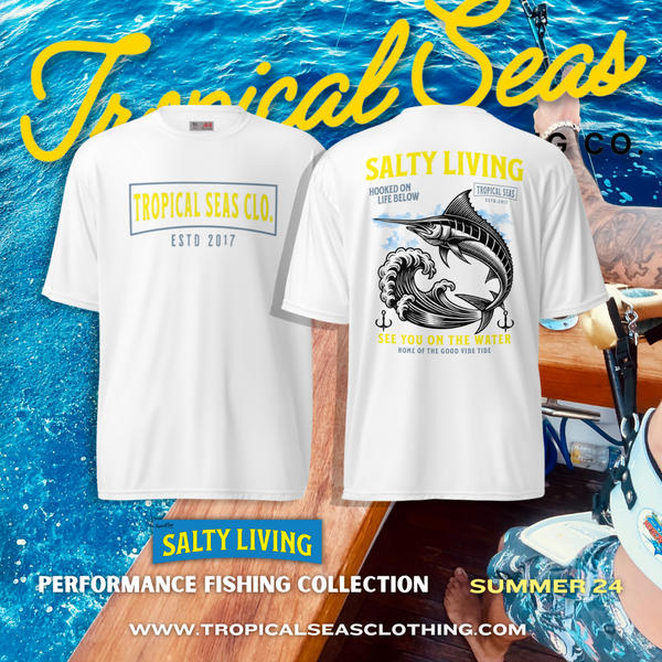 Salty Living Performance Fishing T-shirt by Tropical Seas Clothing