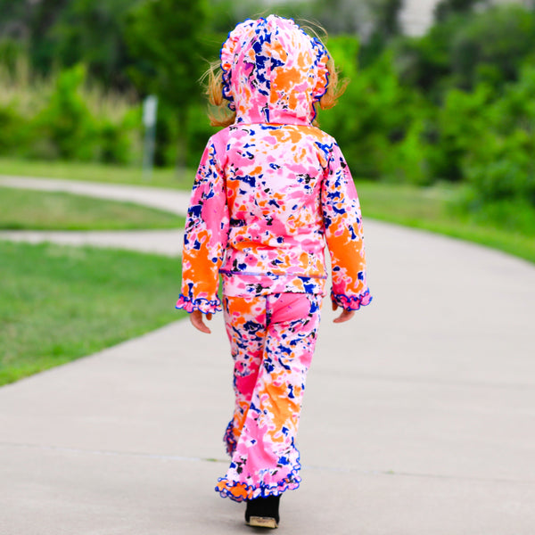 AnnLoren Girls Pink, Orange & Purple Tie Dye Ruffle Hoodie 2 Pc Fashion Track Suit by AnnLoren