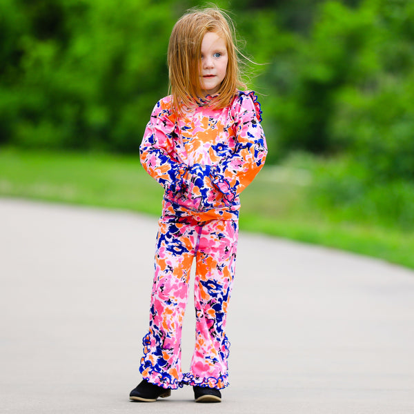 AnnLoren Girls Pink, Orange & Purple Tie Dye Ruffle Hoodie 2 Pc Fashion Track Suit by AnnLoren