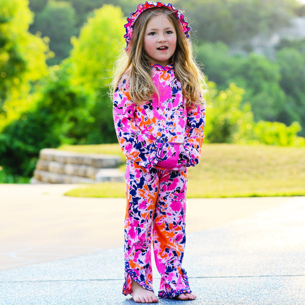 AnnLoren Girls Pink, Orange & Purple Tie Dye Ruffle Hoodie 2 Pc Fashion Track Suit by AnnLoren