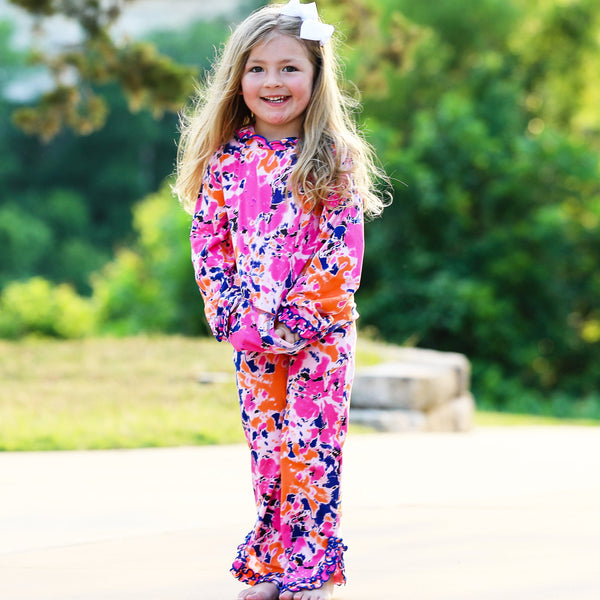 AnnLoren Girls Pink, Orange & Purple Tie Dye Ruffle Hoodie 2 Pc Fashion Track Suit by AnnLoren