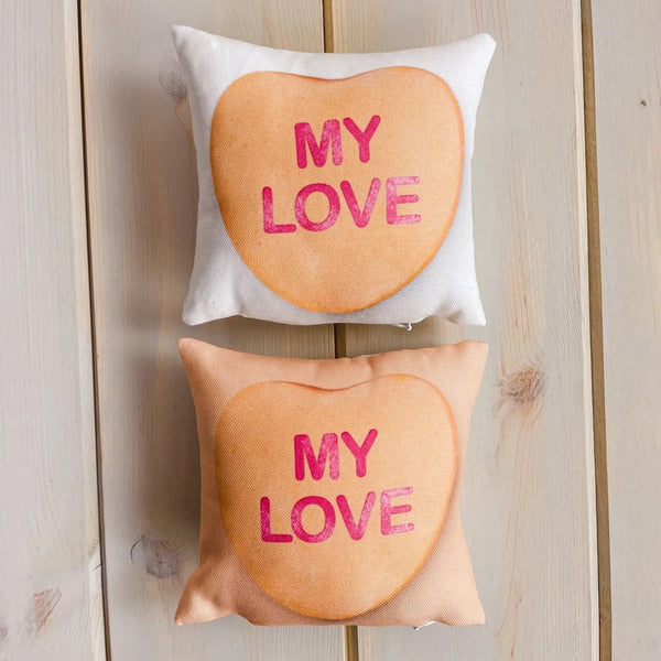 Valentines Candy Mini Pillow Set | 8x8 Pillow Covers | Valentine card motifs | Throw Pillow | Love is Love | I Love You | I Love You Gifts by UniikPillows