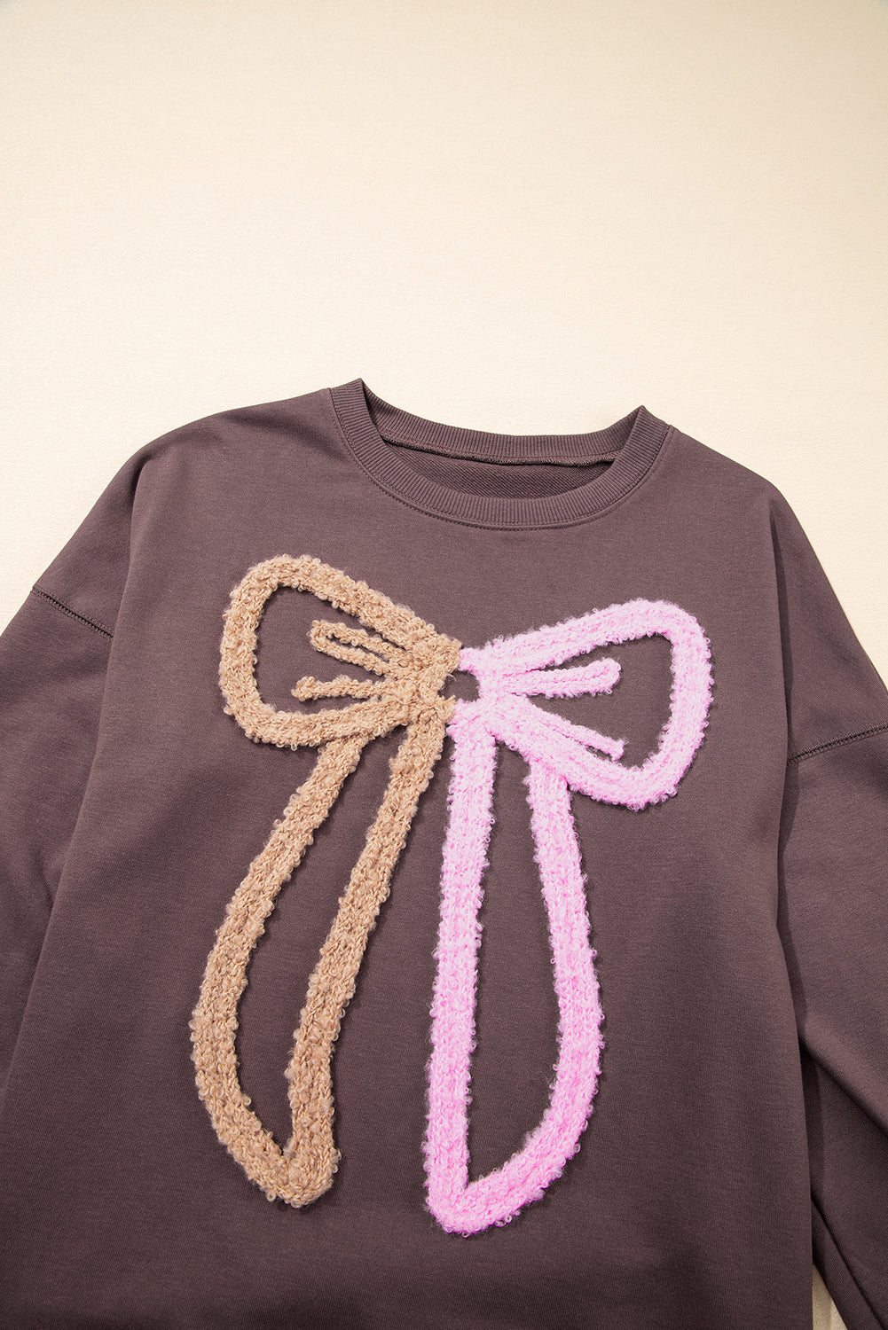 Callie Terry Bow Pattern Drop Shoulder Sweatshirt by Threaded Pear - The Cheeky Wink