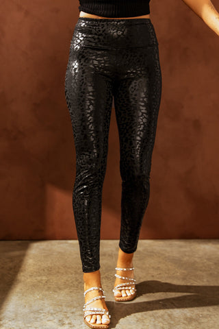 Adelaide Shiny Leopard Textured Leggings by Threaded Pear