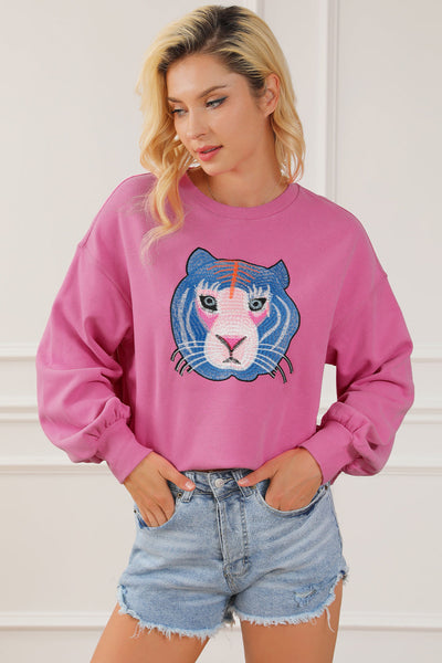 Regina Chic Tiger Embroidered Casual Sweatshirt by Threaded Pear