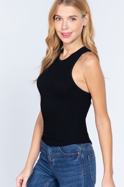 ACTIVE BASIC Ribbed Round Neck Racerback Seamless Tank - The Cheeky Wink