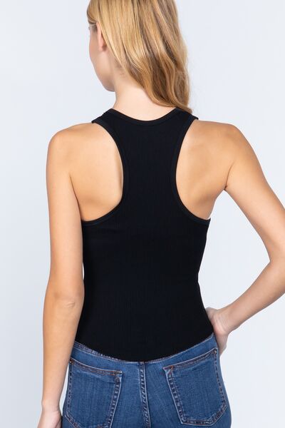 ACTIVE BASIC Ribbed Round Neck Racerback Seamless Tank - The Cheeky Wink