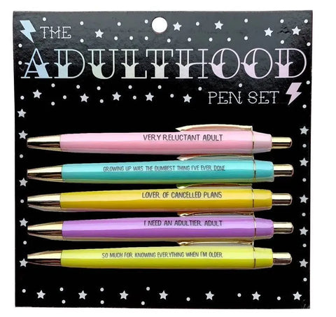 Adulthood Custom Engraved Pen Set. Funny Novelty Hilarious Pen Gift. Office Supplies. - The Cheeky Wink