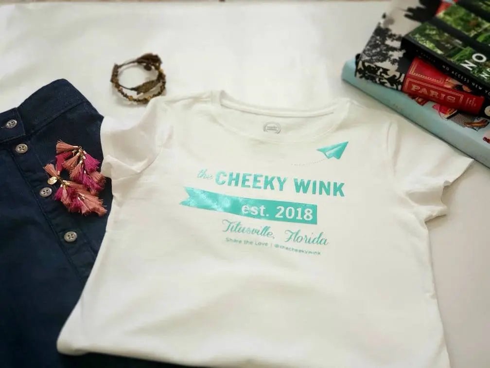 Airplane Message T-shirt, Youth White Cotton Tee, Mint Green Design - The Cheeky Wink