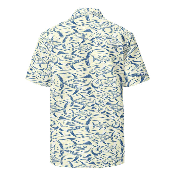 Bonito Island Hawaiian Button Shirt: Dive into Tuna Mayhem! by Tropical Seas Clothing