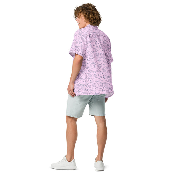 Pink Whale Pod Pattern Hawaiian Button Shirt: Dive into Coastal Chic! by Tropical Seas Clothing