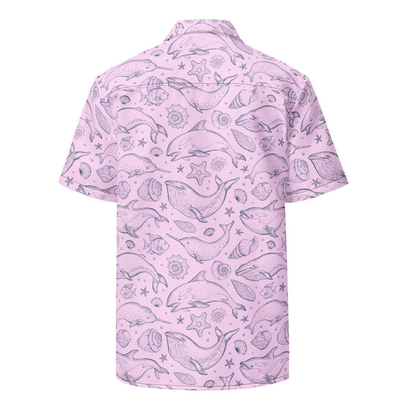 Pink Whale Pod Pattern Hawaiian Button Shirt: Dive into Coastal Chic! by Tropical Seas Clothing