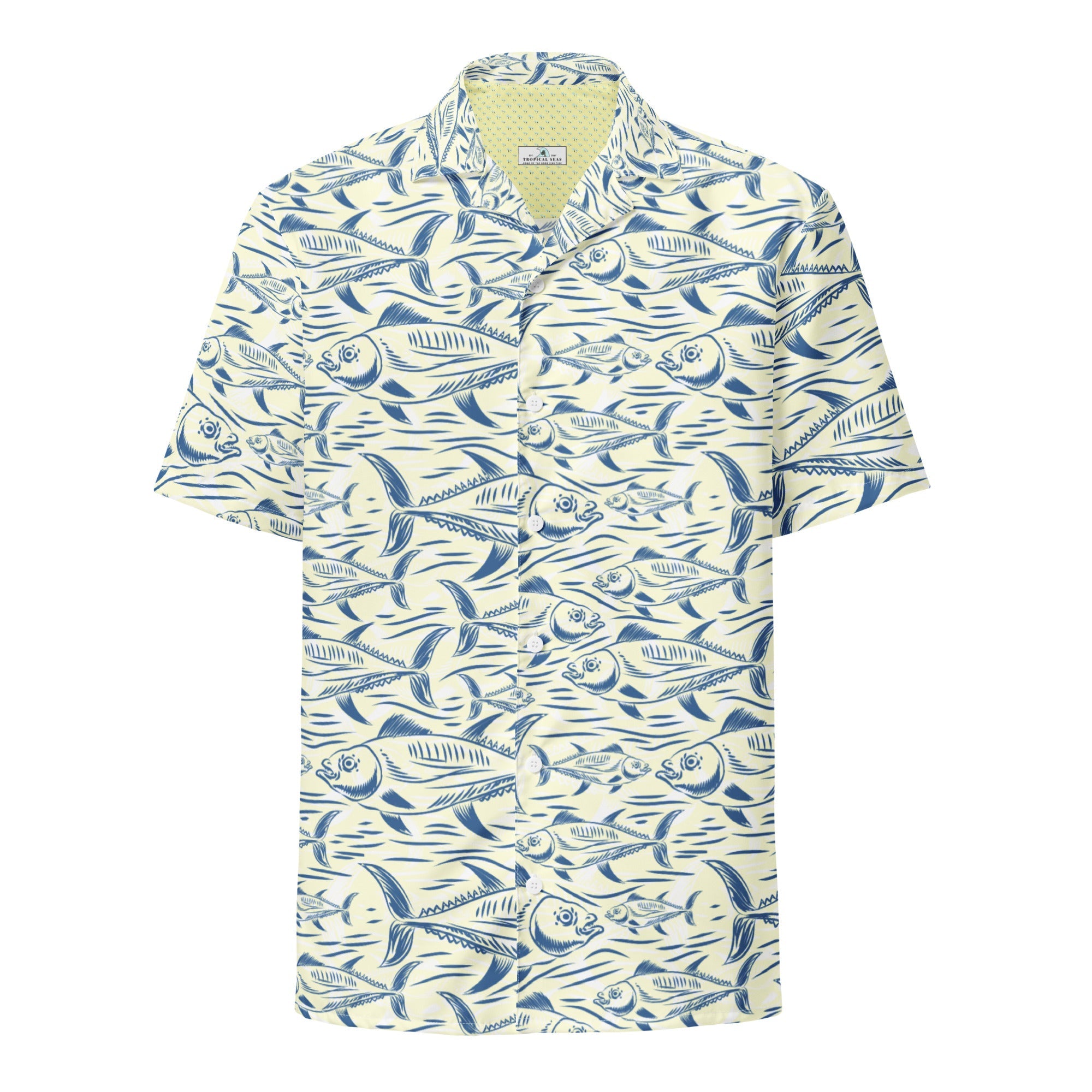 Bonito Island Hawaiian Button Shirt: Dive into Tuna Mayhem! by Tropical Seas Clothing