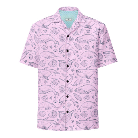 Pink Whale Pod Pattern Hawaiian Button Shirt: Dive into Coastal Chic! by Tropical Seas Clothing