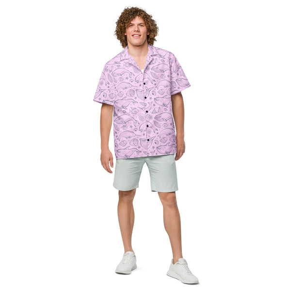 Pink Whale Pod Pattern Hawaiian Button Shirt: Dive into Coastal Chic! by Tropical Seas Clothing