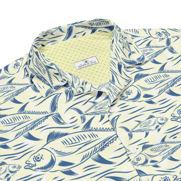 Bonito Island Hawaiian Button Shirt: Dive into Tuna Mayhem! by Tropical Seas Clothing