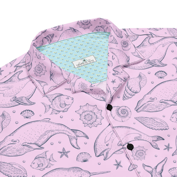 Pink Whale Pod Pattern Hawaiian Button Shirt: Dive into Coastal Chic! by Tropical Seas Clothing