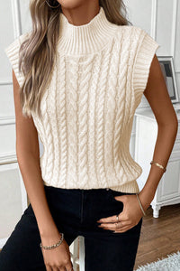 Sylvia Cable Knit High Neck Sweater Vest by Threaded Pear