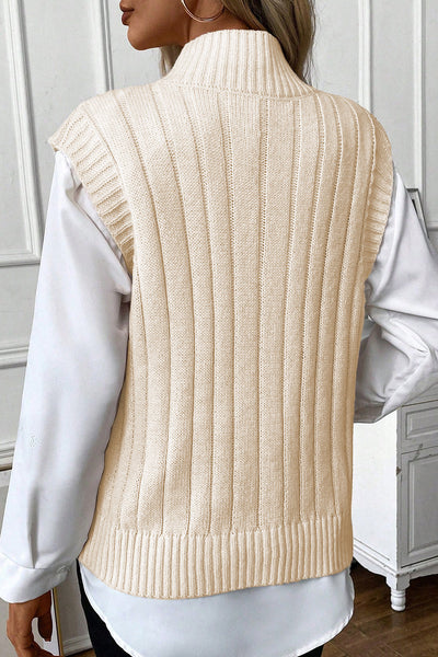 Sylvia Cable Knit High Neck Sweater Vest by Threaded Pear