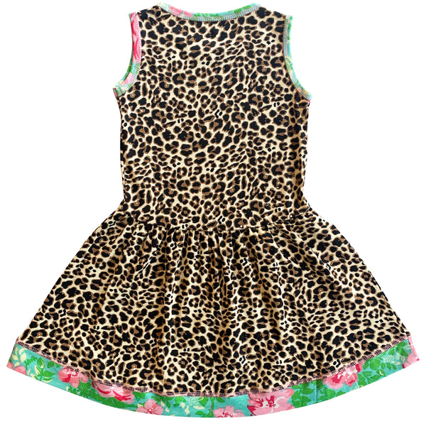 AnnLoren Little & Big Girls Spring Leopard Rose Floral Sleeveless Boutique Dress by AnnLoren