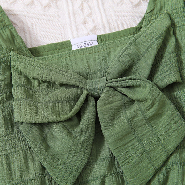 Kids Textured Bow Detail Top and Belted Shorts Set