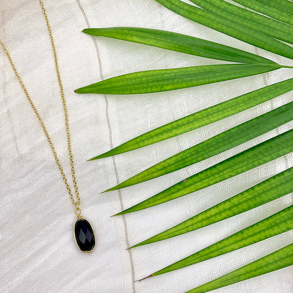 Black Quartz Pendant Necklace by SLATE + SALT