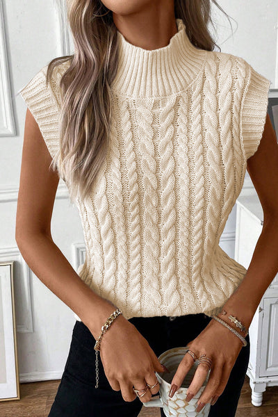 Sylvia Cable Knit High Neck Sweater Vest by Threaded Pear