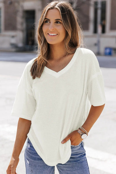 Jennifer Waffle Knit Drop Shoulder Loose Top by Threaded Pear - The Cheeky Wink