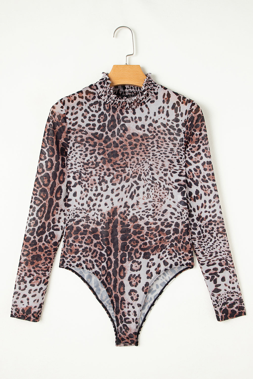 Leopard Smocked Neck Mesh Long Sleeve Bodysuit by Threaded Pear - The Cheeky Wink