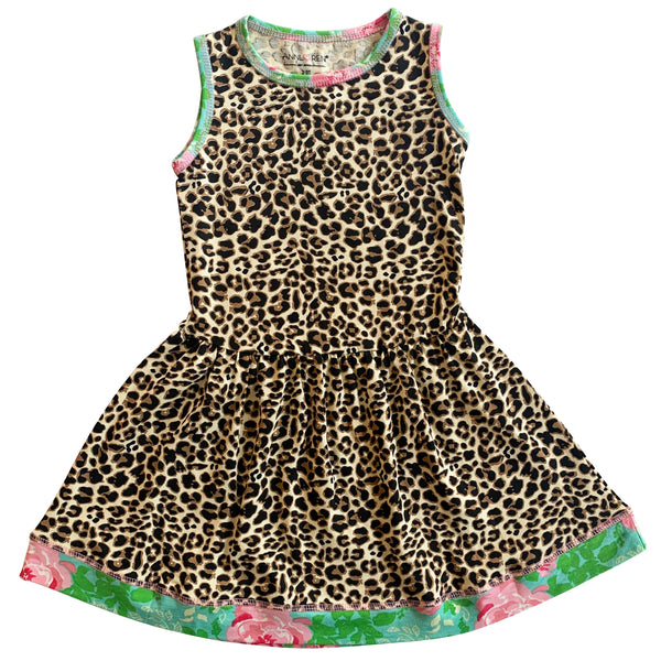 AnnLoren Little & Big Girls Spring Leopard Rose Floral Sleeveless Boutique Dress by AnnLoren