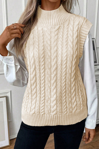 Sylvia Cable Knit High Neck Sweater Vest by Threaded Pear