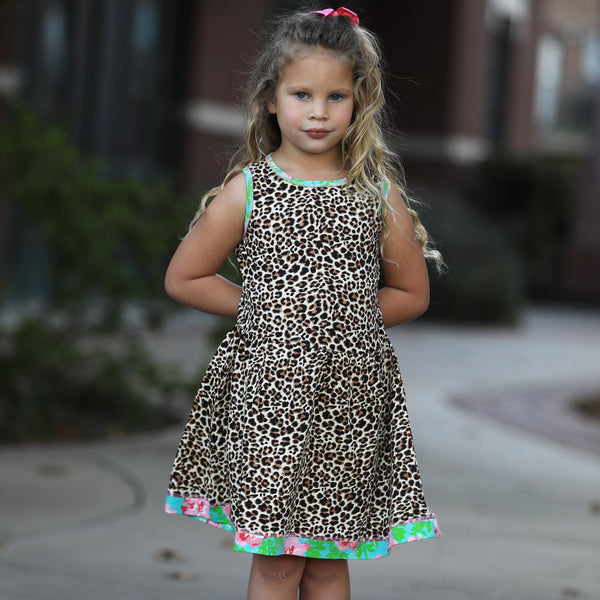 AnnLoren Little & Big Girls Spring Leopard Rose Floral Sleeveless Boutique Dress by AnnLoren