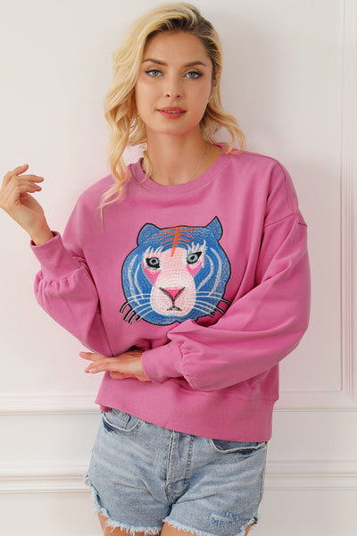 Regina Chic Tiger Embroidered Casual Sweatshirt by Threaded Pear