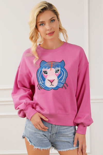 Regina Chic Tiger Embroidered Casual Sweatshirt by Threaded Pear