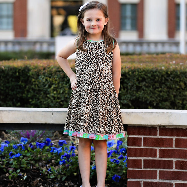 AnnLoren Little & Big Girls Spring Leopard Rose Floral Sleeveless Boutique Dress by AnnLoren