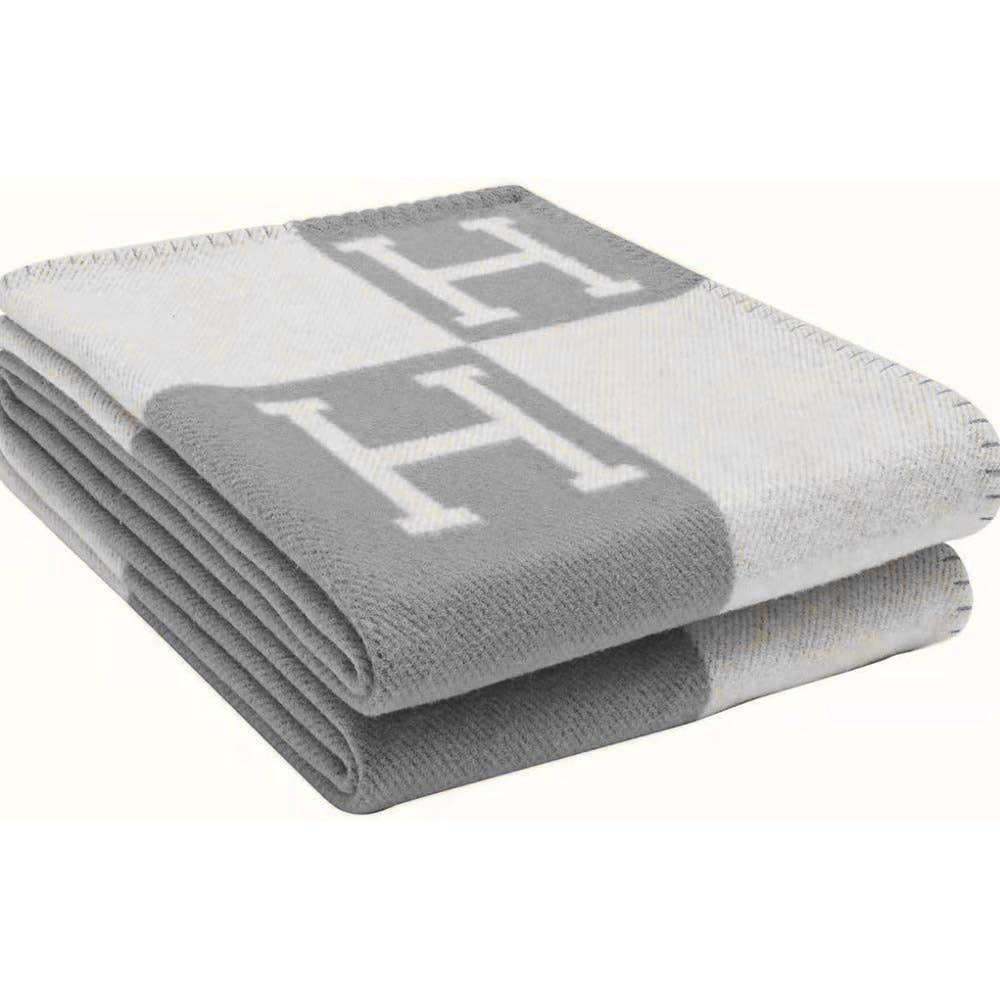 Monogram Pattern Reversible Throw Blanket in Gray