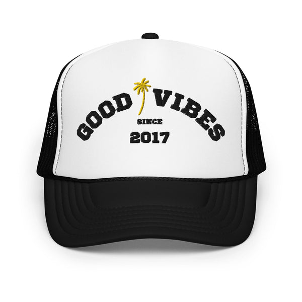 Beachy Good Vibes Foam Trucker Hat by Tropical Seas Clothing