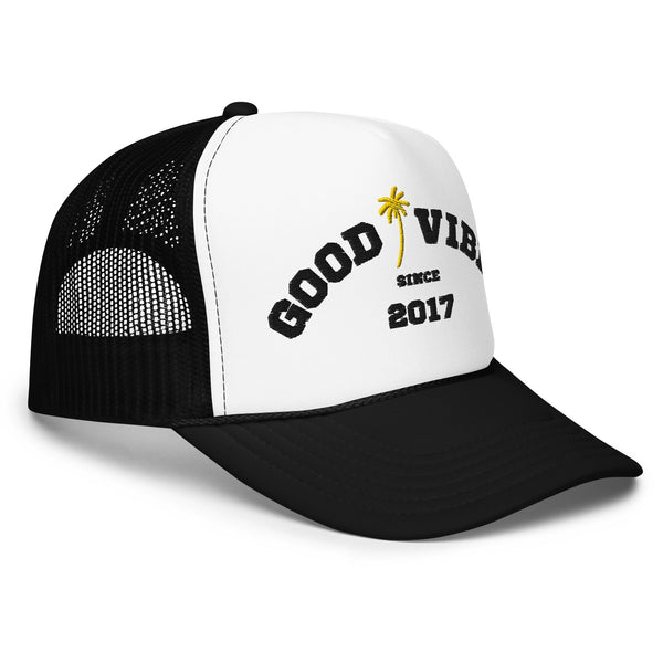 Beachy Good Vibes Foam Trucker Hat by Tropical Seas Clothing