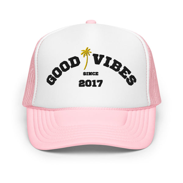 Beachy Good Vibes Foam Trucker Hat by Tropical Seas Clothing