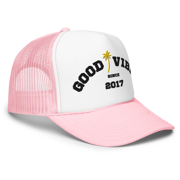 Beachy Good Vibes Foam Trucker Hat by Tropical Seas Clothing