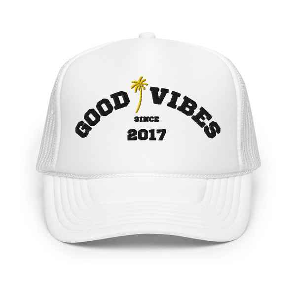 Beachy Good Vibes Foam Trucker Hat by Tropical Seas Clothing