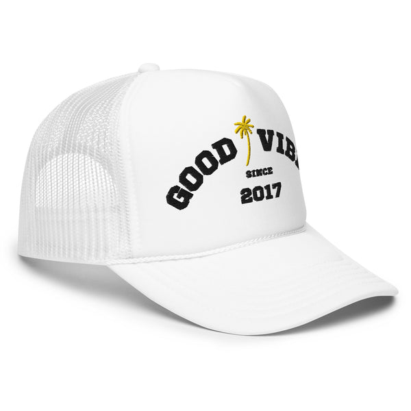 Beachy Good Vibes Foam Trucker Hat by Tropical Seas Clothing