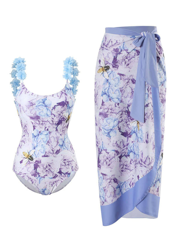 Floral Print One-Piece Swimsuit Beachwear