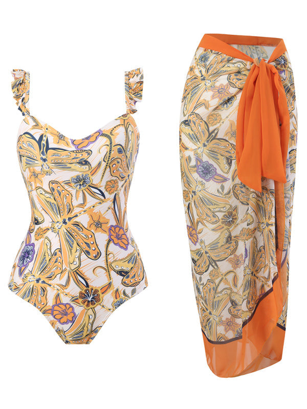 Floral Print One-Piece Swimsuit Beachwear