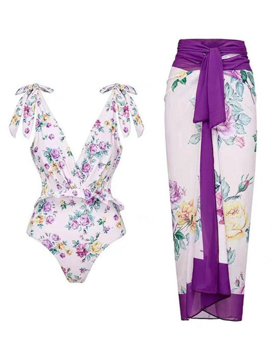 Floral Print One-Piece Swimsuit Beachwear