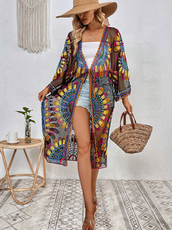 Modern Beach Skirt Casual Vacation Lace Cardigan Bikini Swimsuit Cover-Up Sun Protection Wear