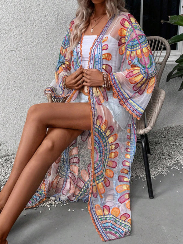 Modern Beach Skirt Casual Vacation Lace Cardigan Bikini Swimsuit Cover-Up Sun Protection Wear